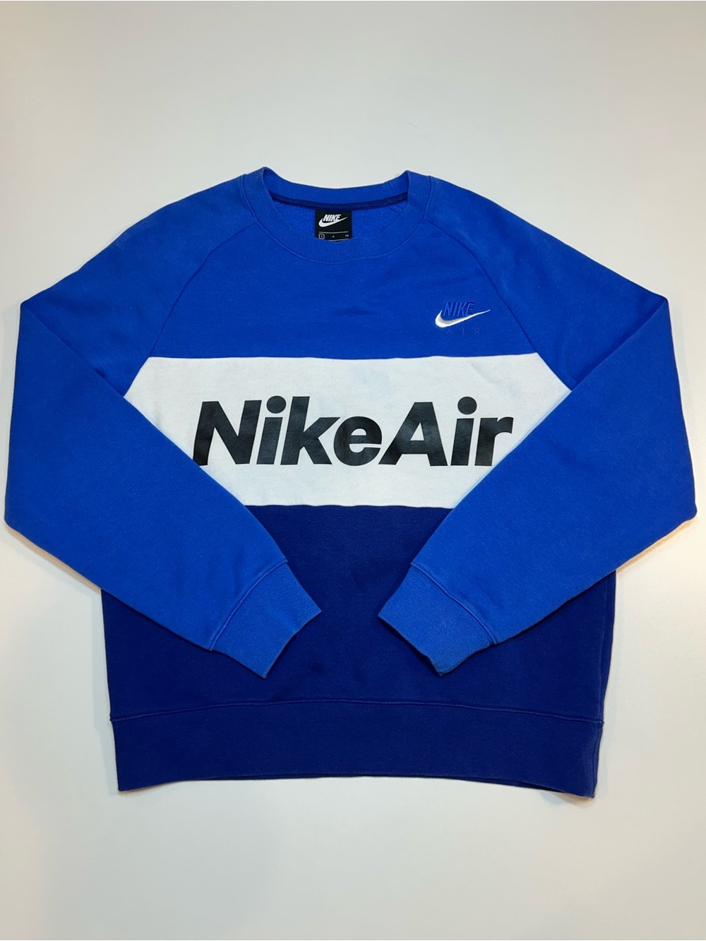 Nike Air Colorblock Crewneck Fleece Sweatshirt Royal Blue White Navy Pullover